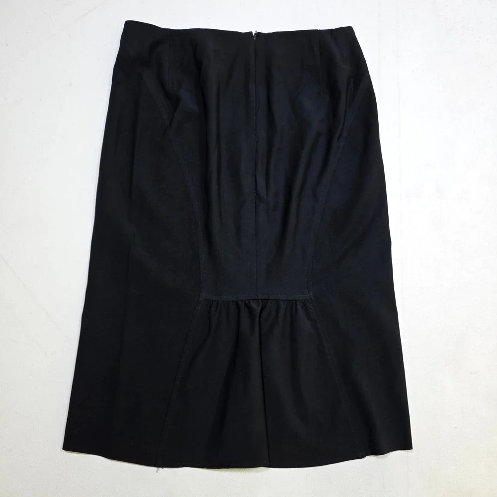 Bebe Pencil Skirt Womens S Black Wool Blend Paneled Midi Back Pleat Professional